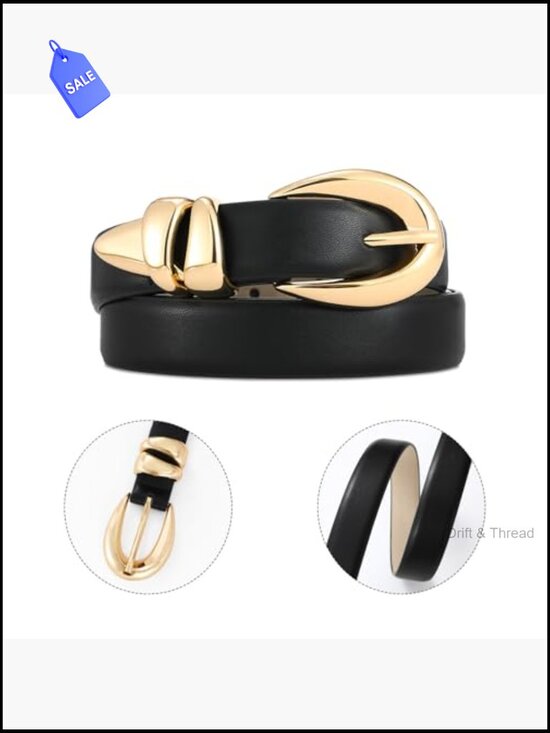 Adjustable Faux Leather Belt with Gold Buckle for Jeans and Dresses main image 5